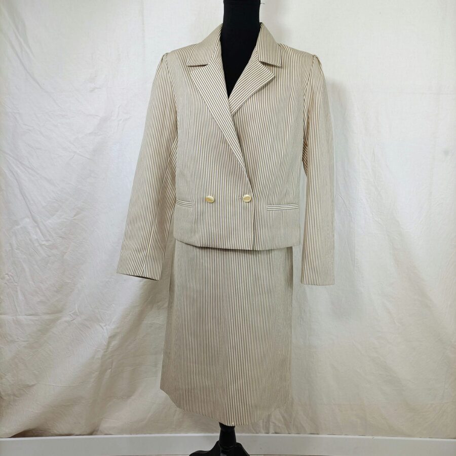 tailleur vintage anni '70 giacca e gonna bianco a righe