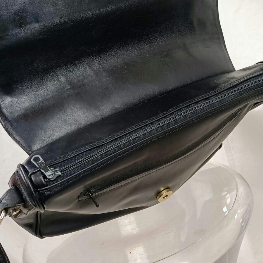 borsa nera in pelle vintage anni 70