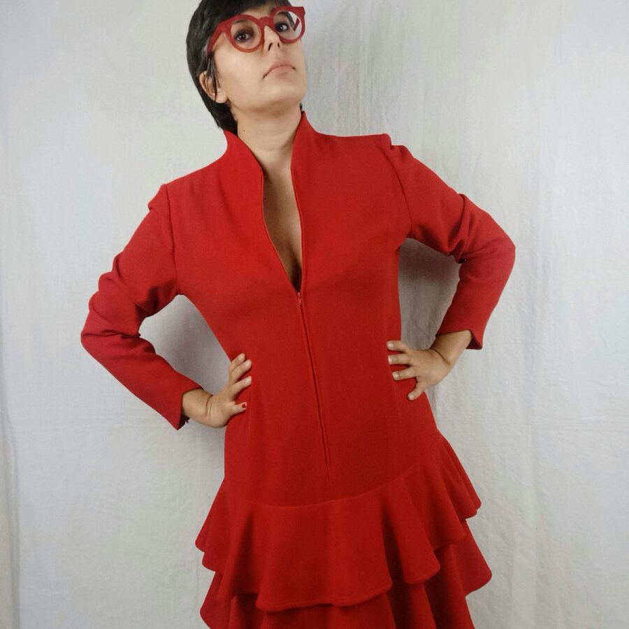 vestito rosso lana