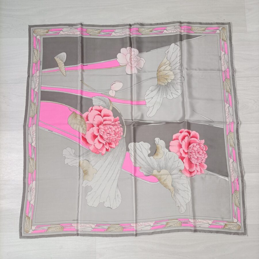 Foulard Leonard vintage grigio e rosa a fiori