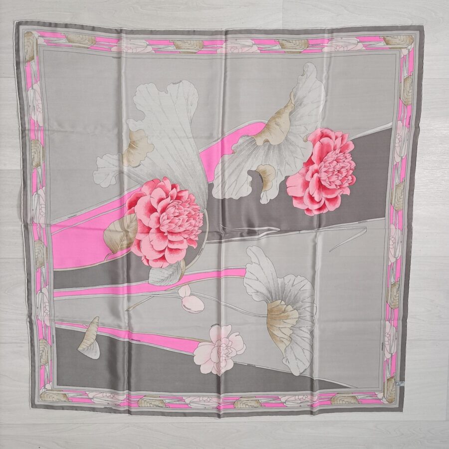 Foulard Leonard vintage grigio e rosa a fiori