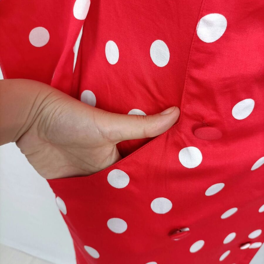 red dress with white polka dots