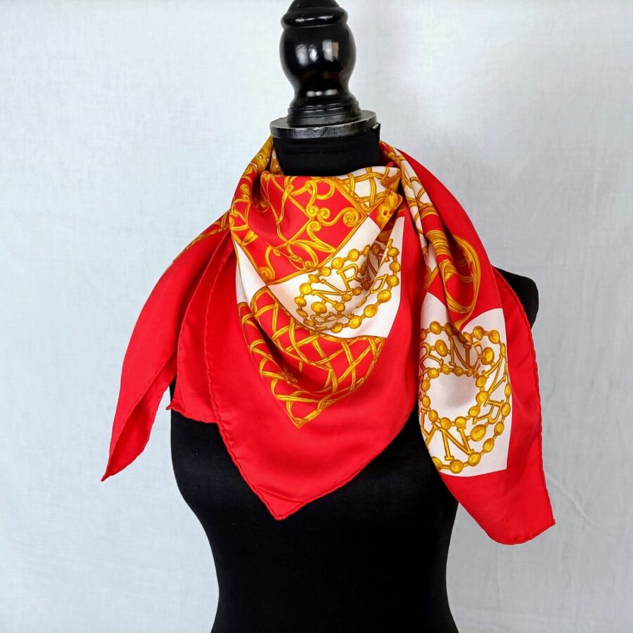 Nina Ricci foulard vintage rosso e dorato in seta