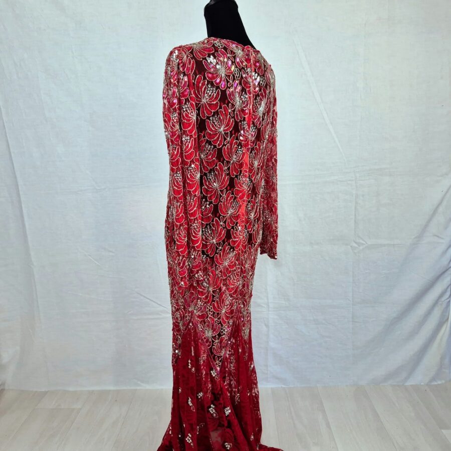 Vestito rosso da sera vintage 90s in pizzo con paillette